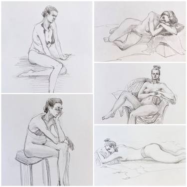 Set of five sketches of a nude female figure №7 thumb