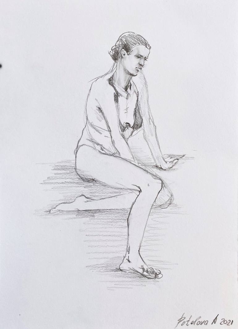 Original Nude Drawing by Anastasia Potelova