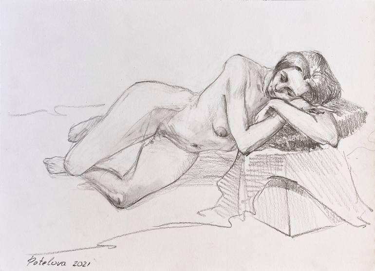 Original Nude Drawing by Anastasia Potelova