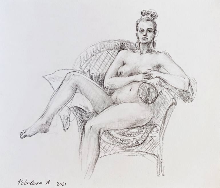 Original Realism Nude Drawing by Anastasia Potelova