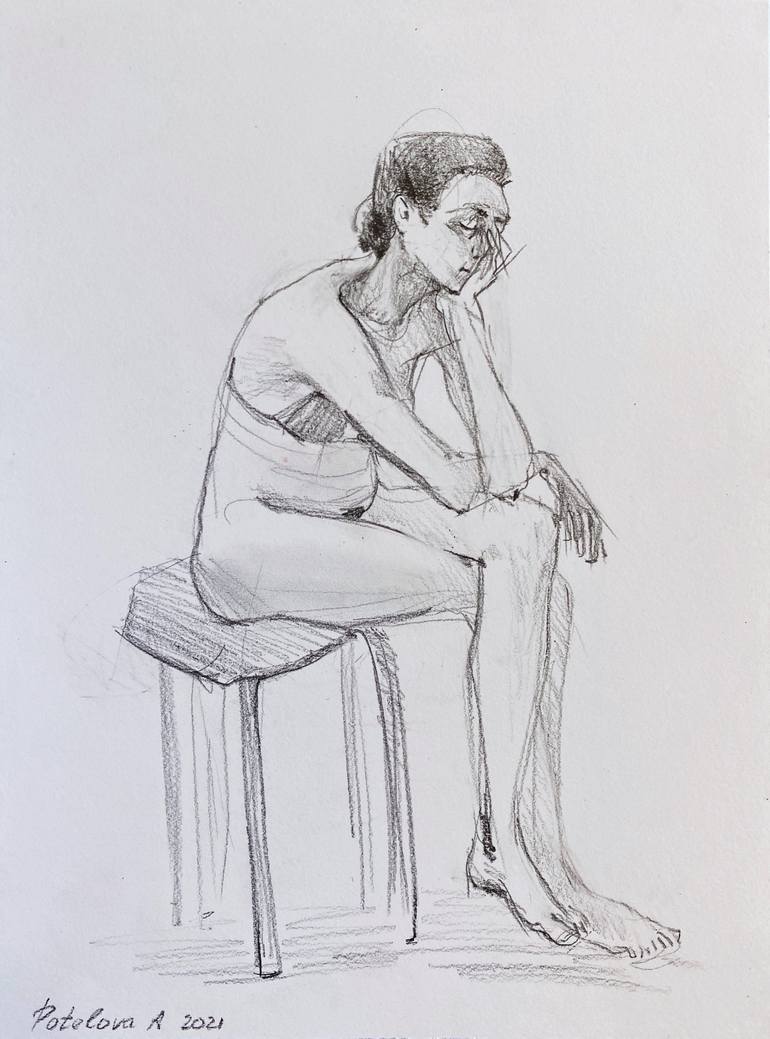 Original Nude Drawing by Anastasia Potelova