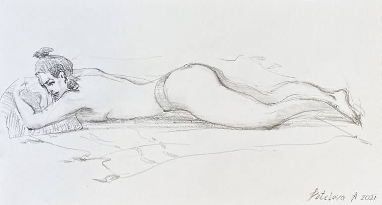 Original Realism Nude Drawing by Anastasia Potelova