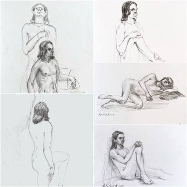 Set of five sketches of a nude male figure thumb