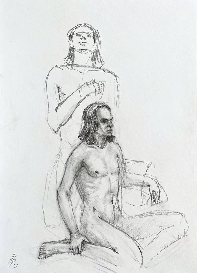 Original Nude Drawing by Anastasia Potelova