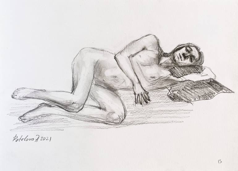 Original Nude Drawing by Anastasia Potelova