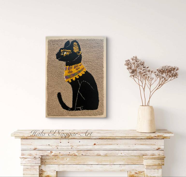 Original Folk Cats Mixed Media by Hala Elnaggar