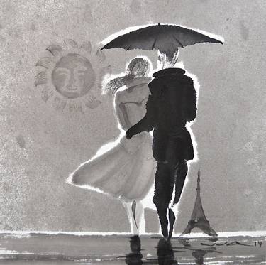 Couple in the Parisian rain thumb