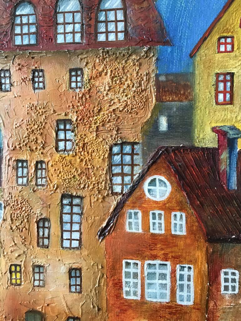 Original Naive Art Cities Painting by Olesya Rubinova