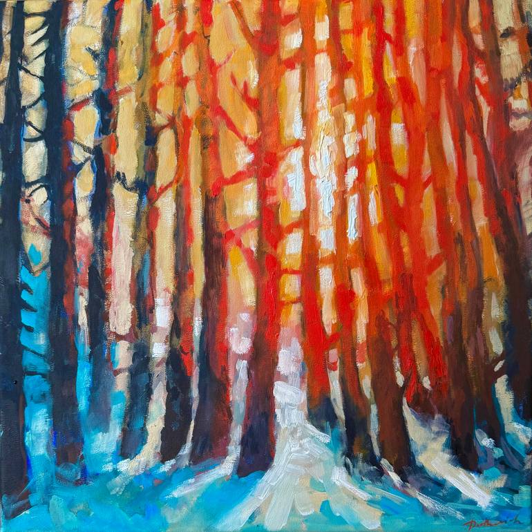 Original Landscape Painting by Ekaterina Dutkevich | Impressionism Art on Canvas | Sunset in the winter forest