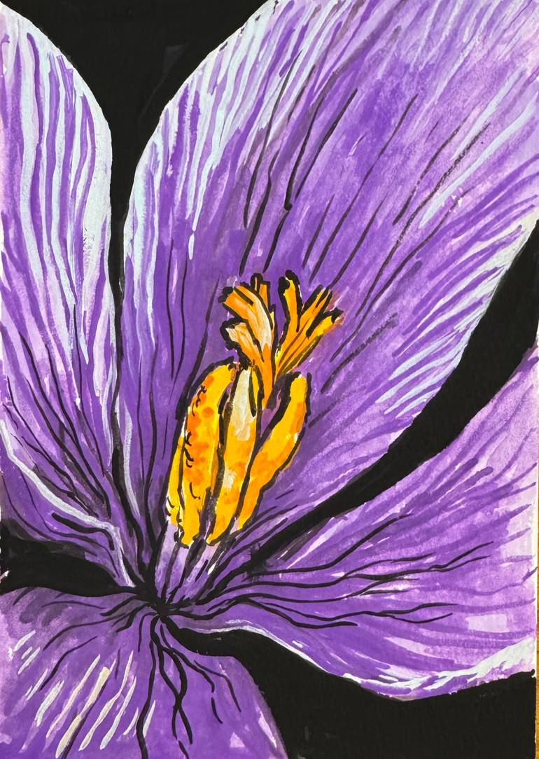 Original Floral Painting by Ekaterina Dutkevich  Illustration Art on Paper  Crocus