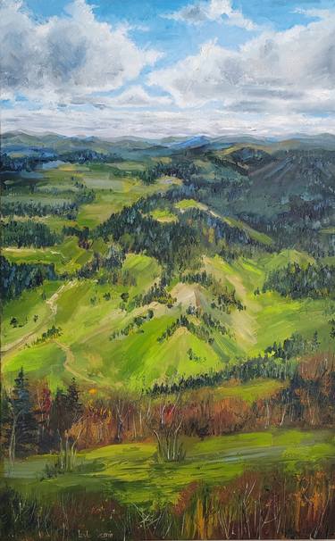 Mountains Painting National Park Forest and fields thumb
