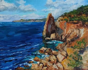 Coastal beach oil painting blue ocean landscape thumb