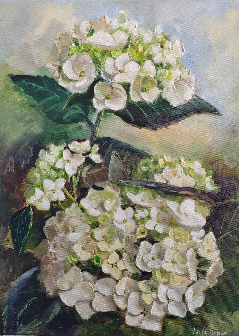 White hudrangea wild flower Painting by Leyla Demir | Saatchi Art