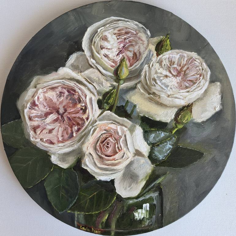 Original Still Life Painting by Leyla Demir | Contemporary Art on Canvas | White and pink roses bouquet