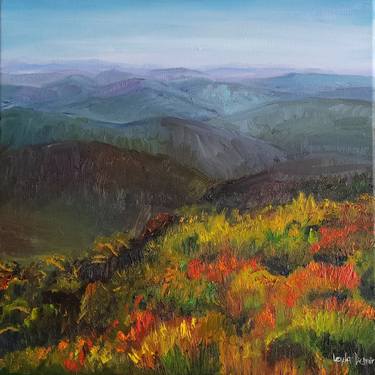 Mountains Painting Original Art National Park Forest and fields thumb