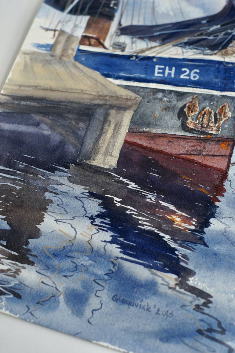 Original Impressionism Boat Painting by Olena Glogoviak