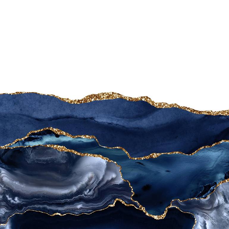 Navy & Gold Agate Texture 21 Digital by Aloke Design | Saatchi Art