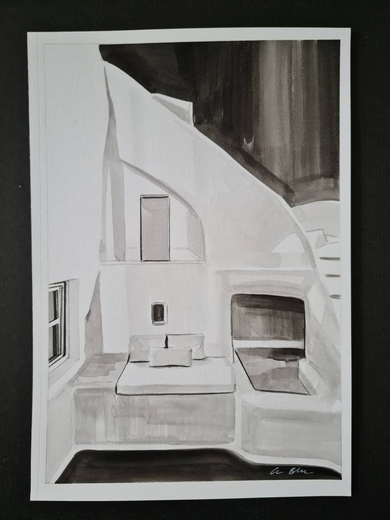 Original Black & White Architecture Drawing by Gilles LeBlu