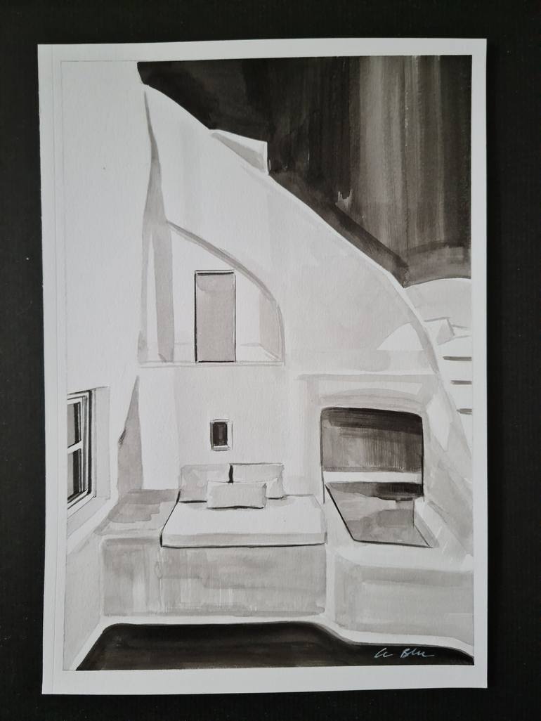 Original Black & White Architecture Drawing by Gilles Leblu