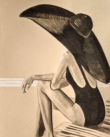 Original Figurative Beach Drawings by Gilles LeBlu