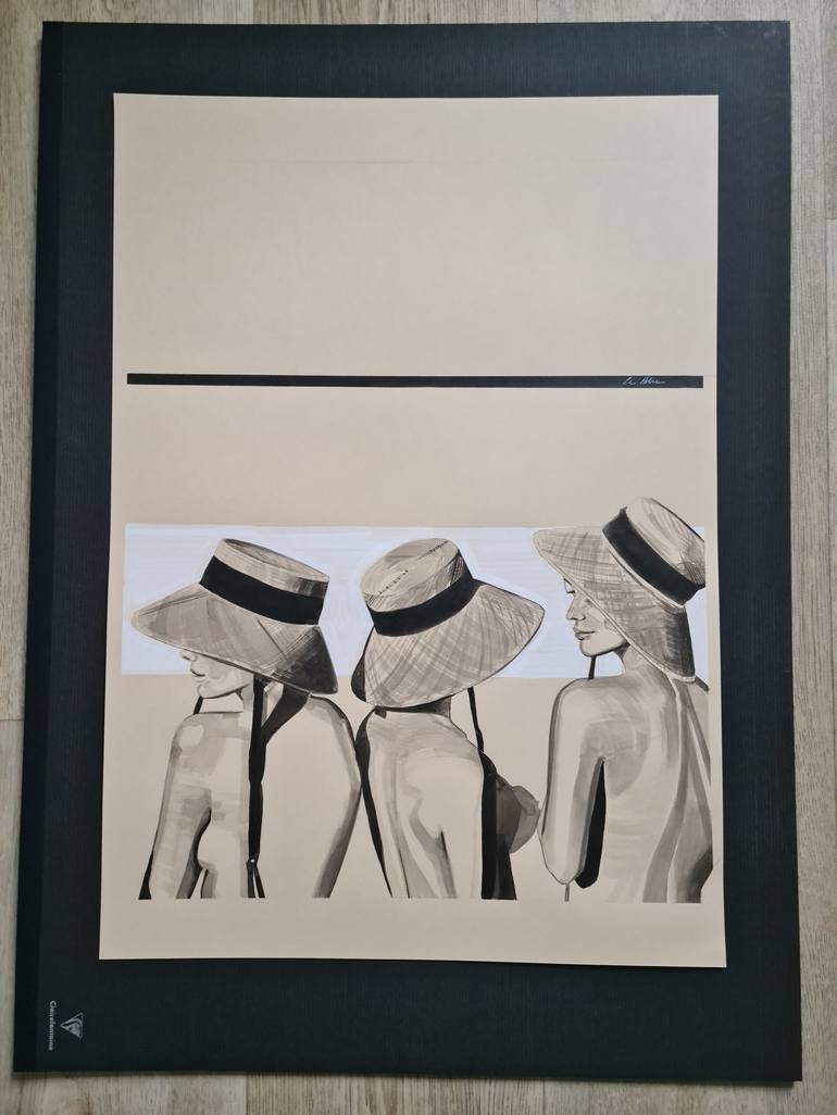 Original Black & White Beach Drawing by Gilles Leblu