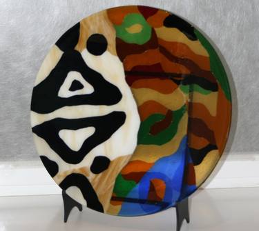 Stained Glass Plate Multicolor Contemporary Table Glass Round thumb