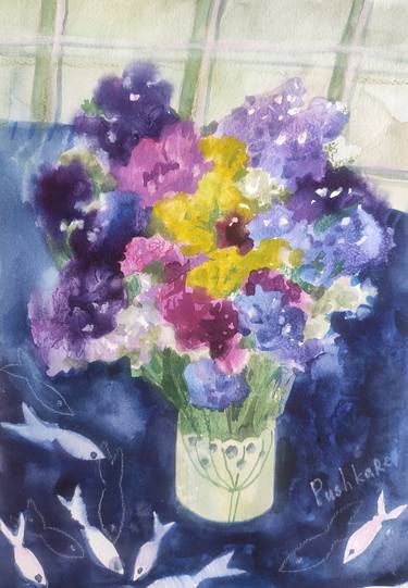 Original Illustration Floral Paintings by Valentina Pushkareva