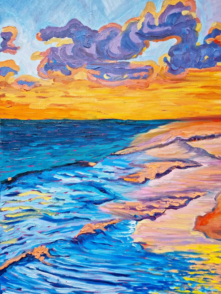 Original Impressionism Beach Painting by Zulfiya Mukhamadeyeva