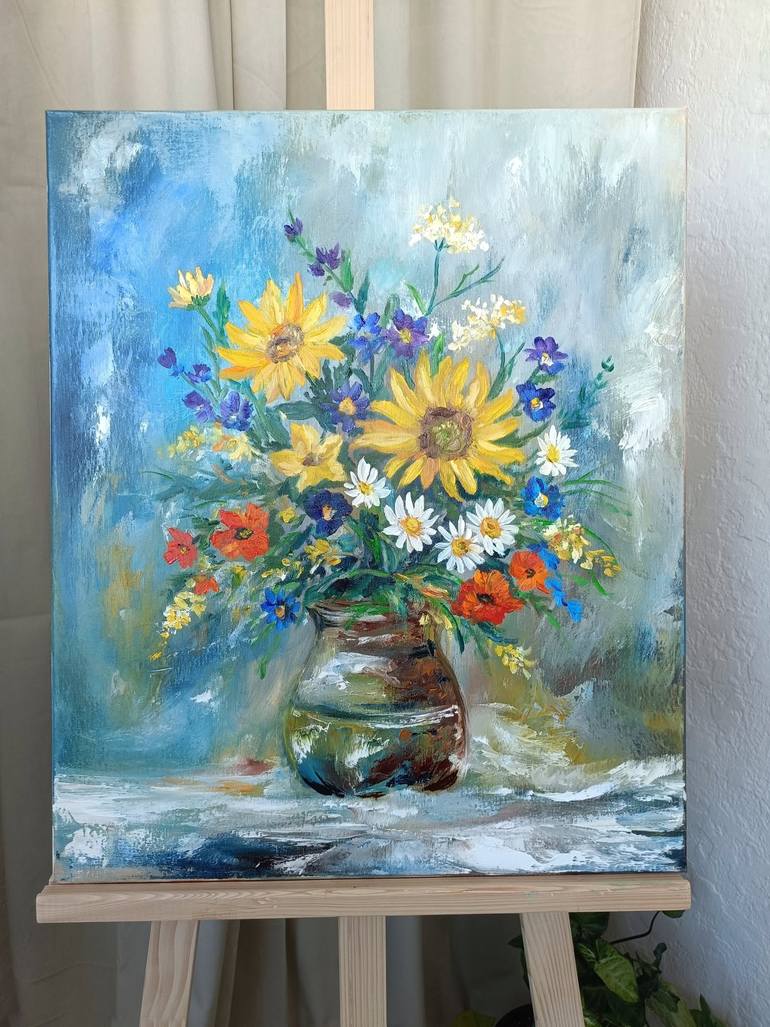 Original Floral Painting by Ludmila Colesnic | Impressionism Art on Canvas | Bouquet of flowers