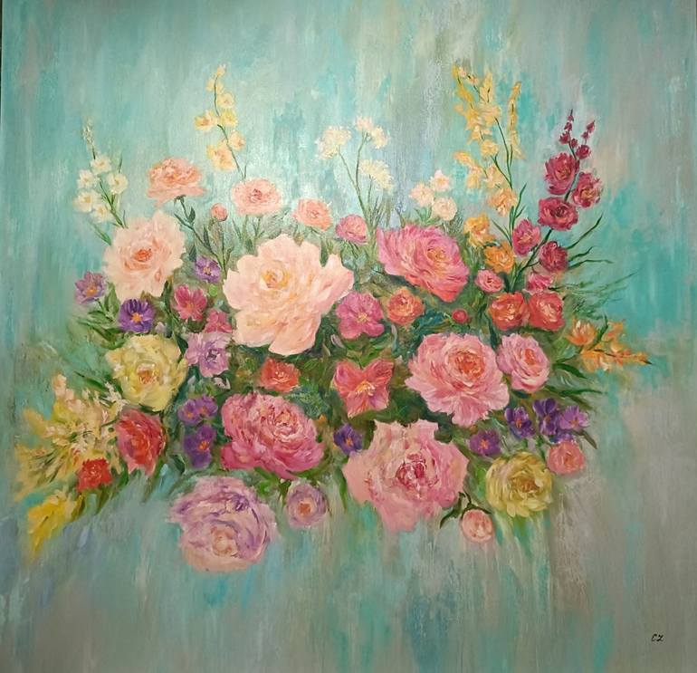 Original Floral Painting by Ludmila Colesnic | Impressionism Art on Canvas | bouquet of flowers