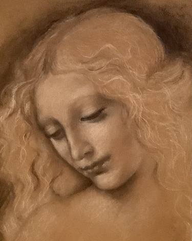 Original Charcoal on Paper Inspired by Leonardo Da Vinci La Scapigliata by Theresa Stites thumb