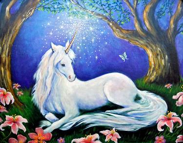 Incantation "The Spell" - Unicorn Painting by Theresa Anne Stites thumb
