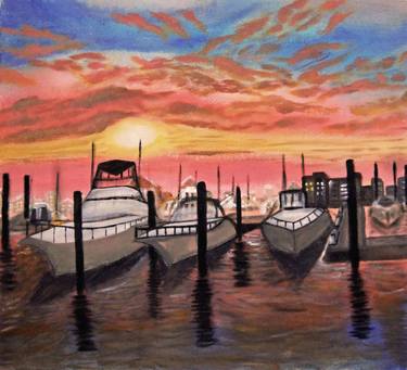 Sunset harbor boats thumb