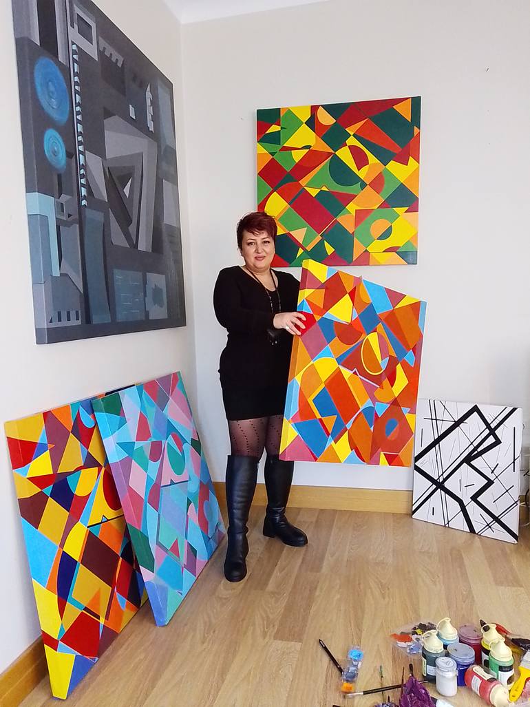 Original Geometric Abstract Painting by Leila Elminia