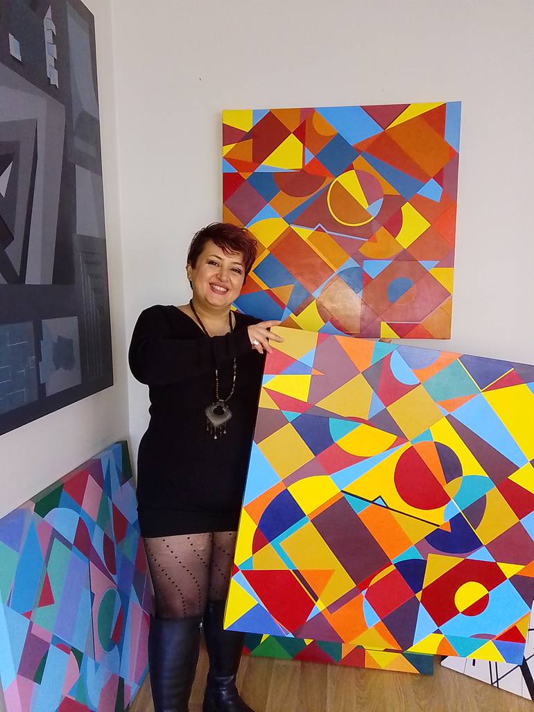 Original Geometric Abstract Painting by Leila Elminia