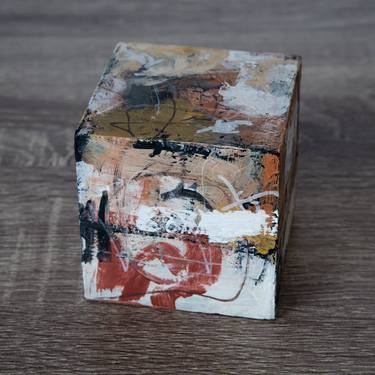JOY no1 - Abstract painting on wooden cube thumb