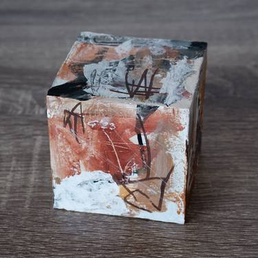 JOY no3 - Abstract painting on wooden cube thumb