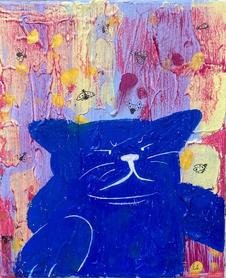 Blue Sleeping Cat Painting by Karolina Borowska | Saatchi Art