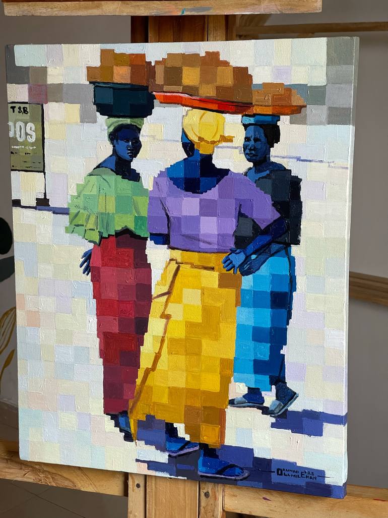 Original Geometric People Painting by Okunade Olamilekan