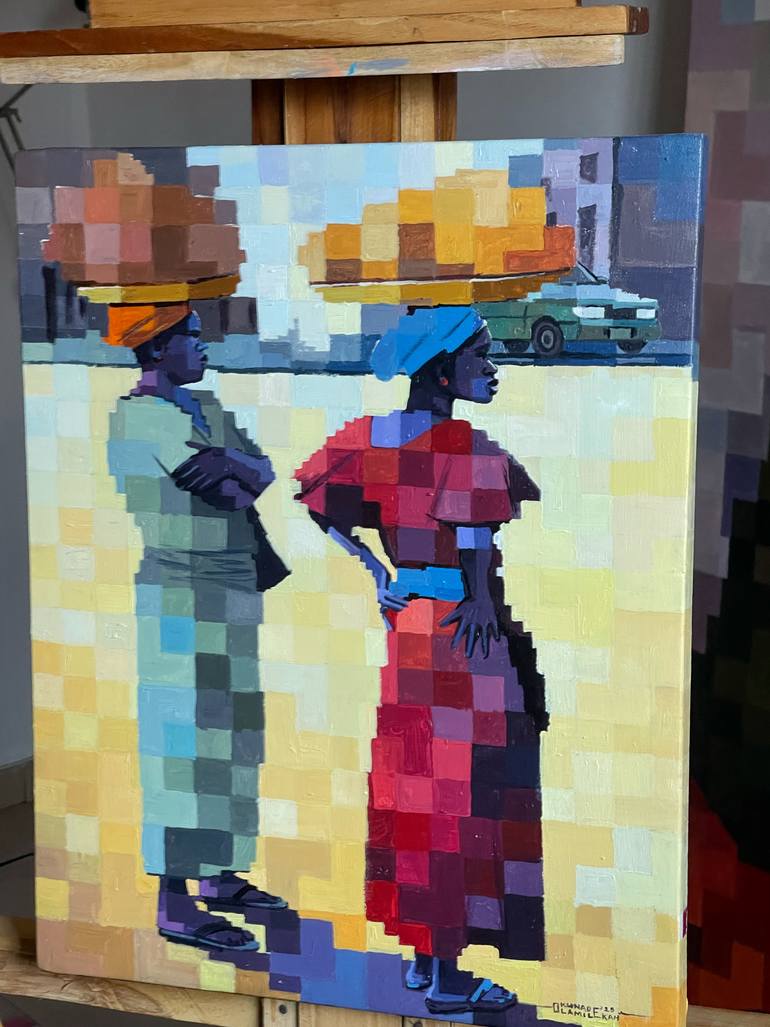 Original Geometric Women Painting by Okunade Olamilekan