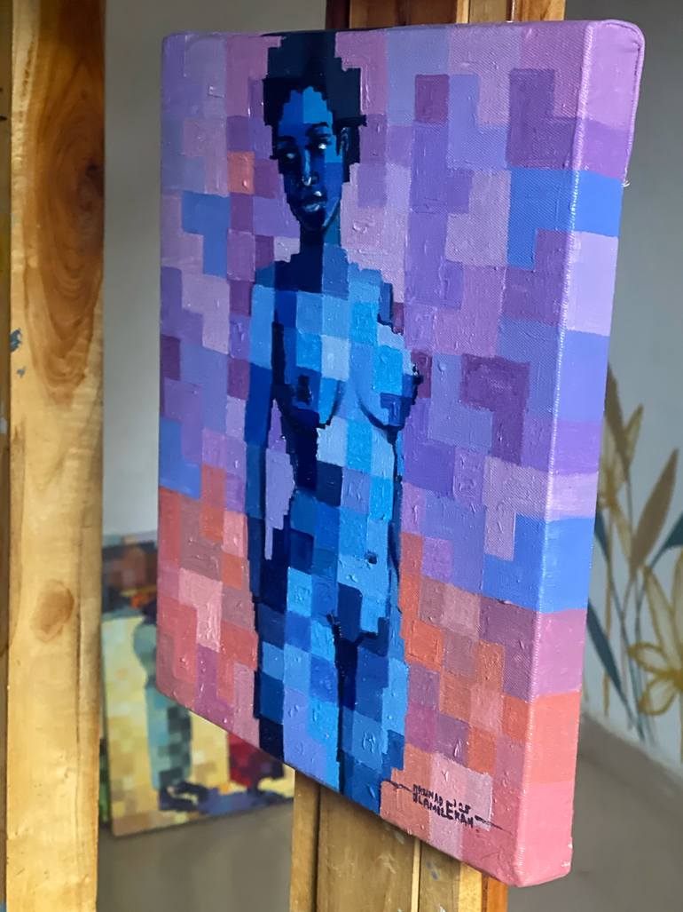 Original Geometric Nude Painting by Okunade Olamilekan