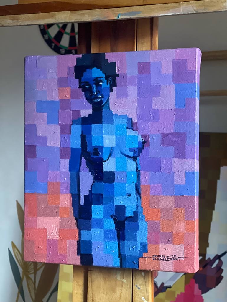 Original Geometric Nude Painting by Okunade Olamilekan