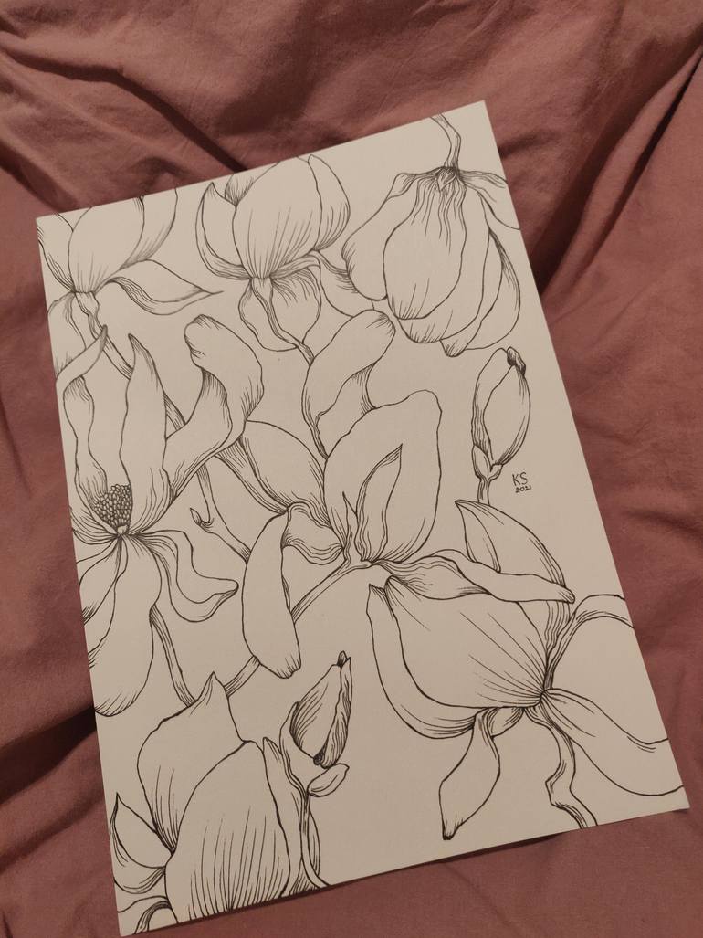 Original Minimalism Floral Drawing by Katrin Savich