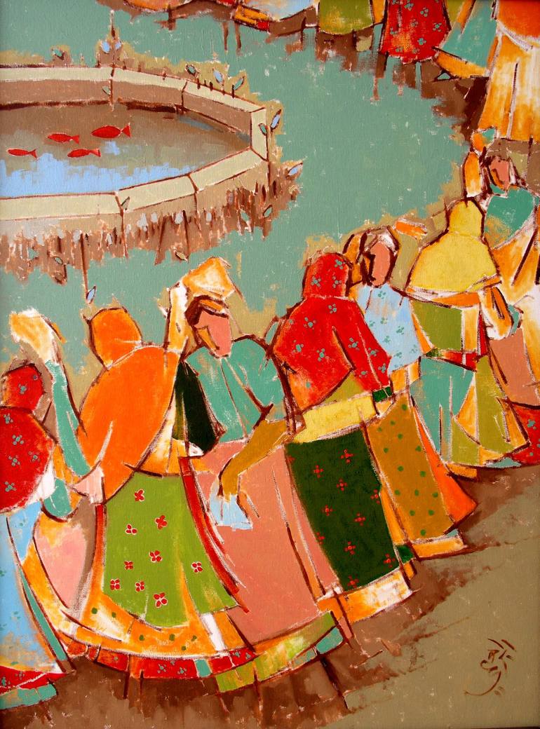 Bakhtiari women handkerchief dance Painting by hossein ebrahiminaghani ...