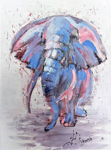 Elephant in delicate shades of cold colors. thumb