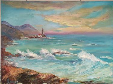 Sunrise Ocean Art sea harmony oil painting from Israel thumb