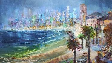 Вечерний Телль Авив. Cityscape. Seashore, evening. thumb