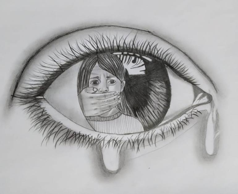 Realistic Eye Sketch with Girl Emotions Drawing by FA Creations