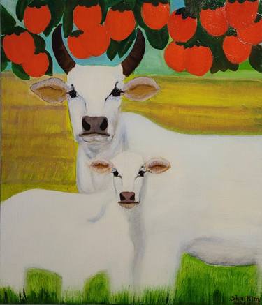 under persimmon trees_white cows2021 thumb
