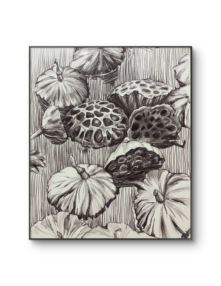 Original Black & White Garden Drawing by Guzel Min